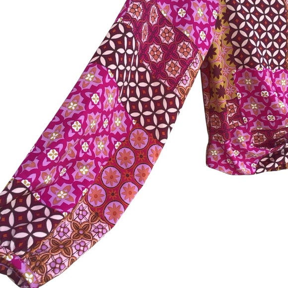 Drew Patchwork Patterned Pink and Brown Long Sleeve Button Down Top NEW - Picture 4 of 7